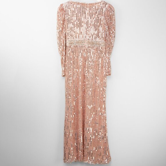 Mac Duggal Maxi Dress Sequin V-Neck Formal Evening Rose Pink 93549 Size 4 New - Picture 2 of 9